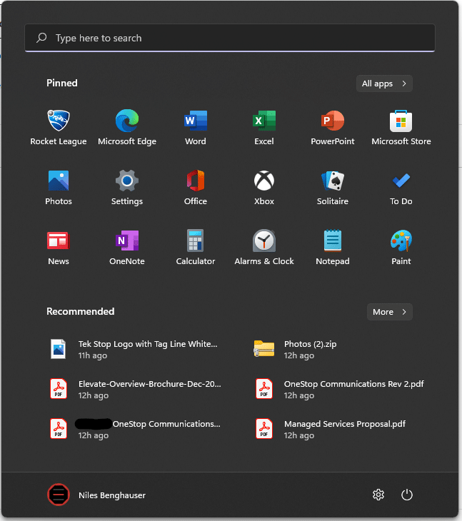 Windows 11 Start Menu